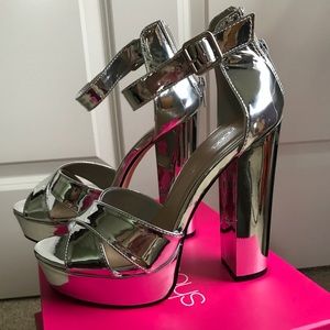Silver platform high heels